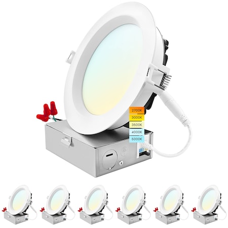 Luxrite 6 Inch LED Recessed Downlights 5CCT 2700K-5000K 18W 1800LM Dimmable Wet Rated IC Rated, 6PK LR22636-6PK